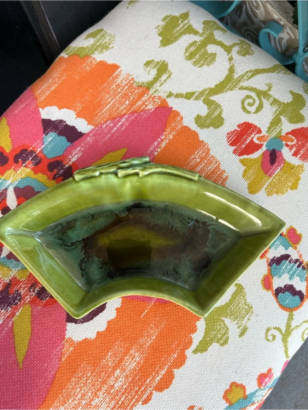 Vintage Wade California 504 Green Drip Glaze Bamboo Snack Serving Trays Set of 4